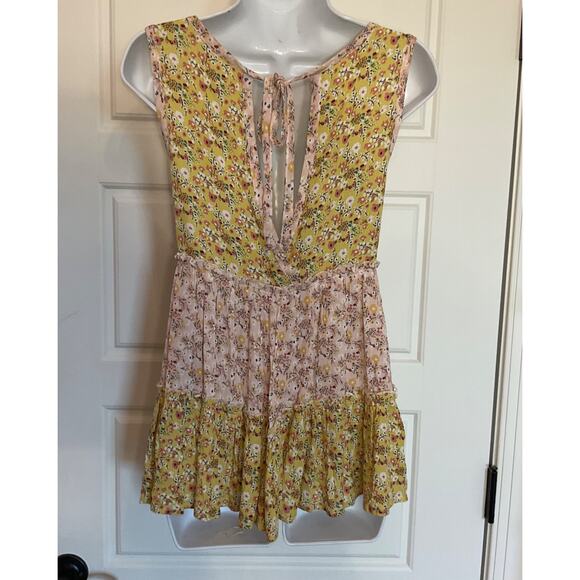 Alter'd State Yellow & Pink Boho/Peasant/Hippy/Cottage Tiered Open Back Top XS - Picture 3 of 8